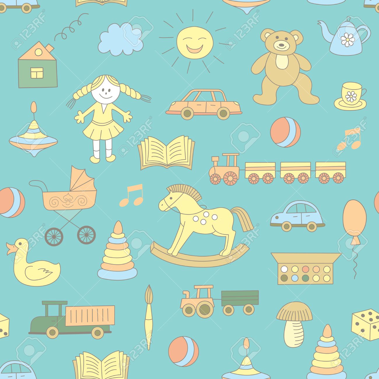 Colorful Seamless Pattern Childish Toys Use For Wallpaper