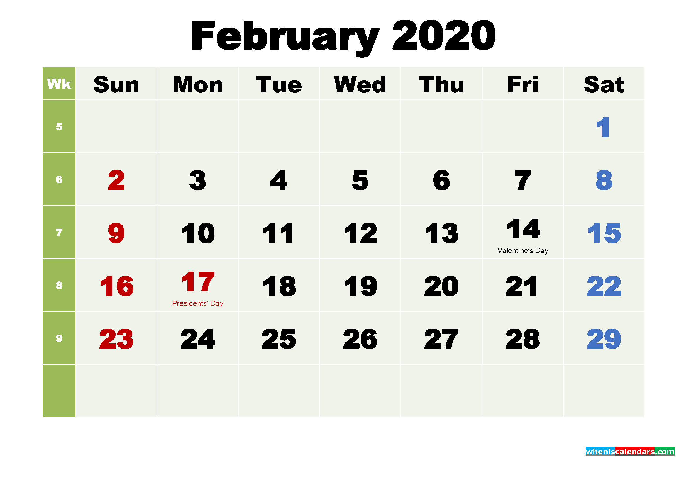 February 2020 Calendar Wallpaper High Resolution Free Printable