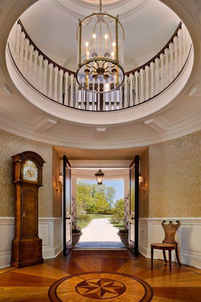 Entrance Round Foyer With Wallpaper Decorating Ideas For A
