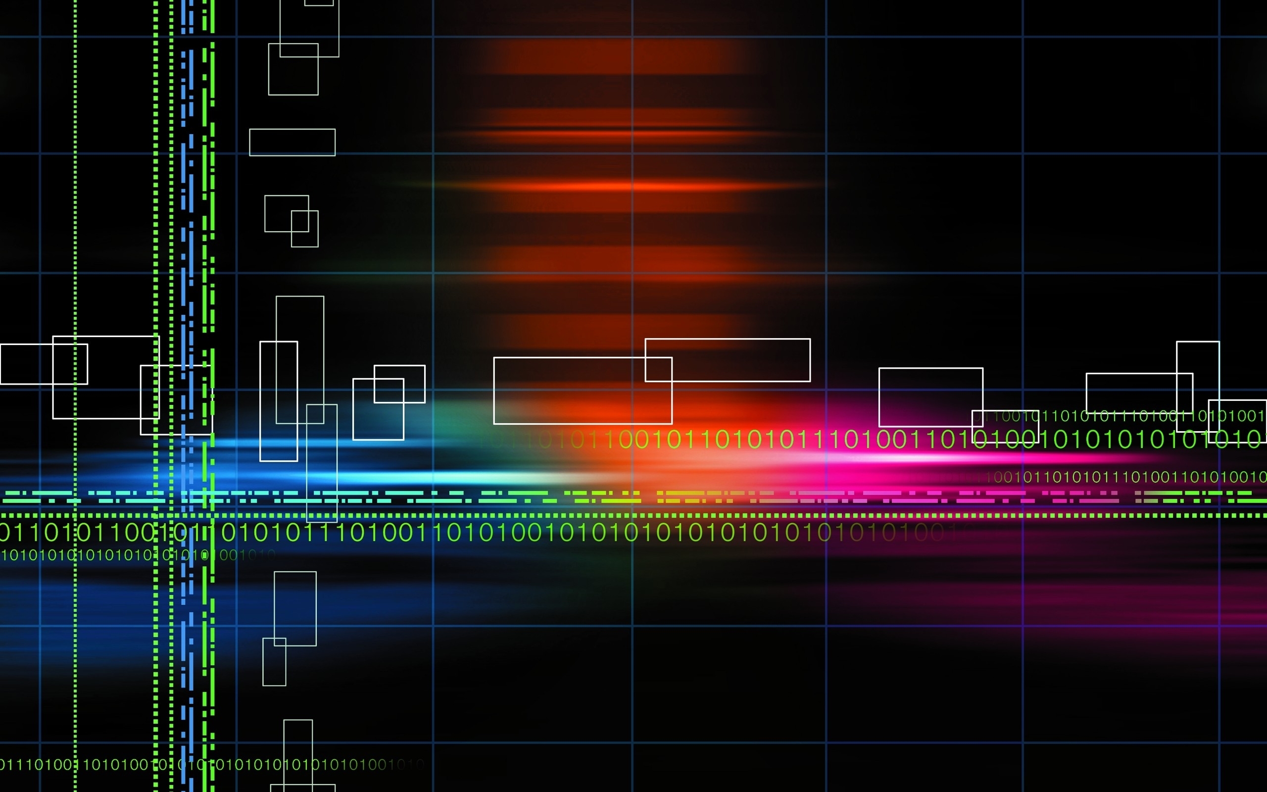Multicolor Binary Grid Numbers Black Background HD Wallpaper