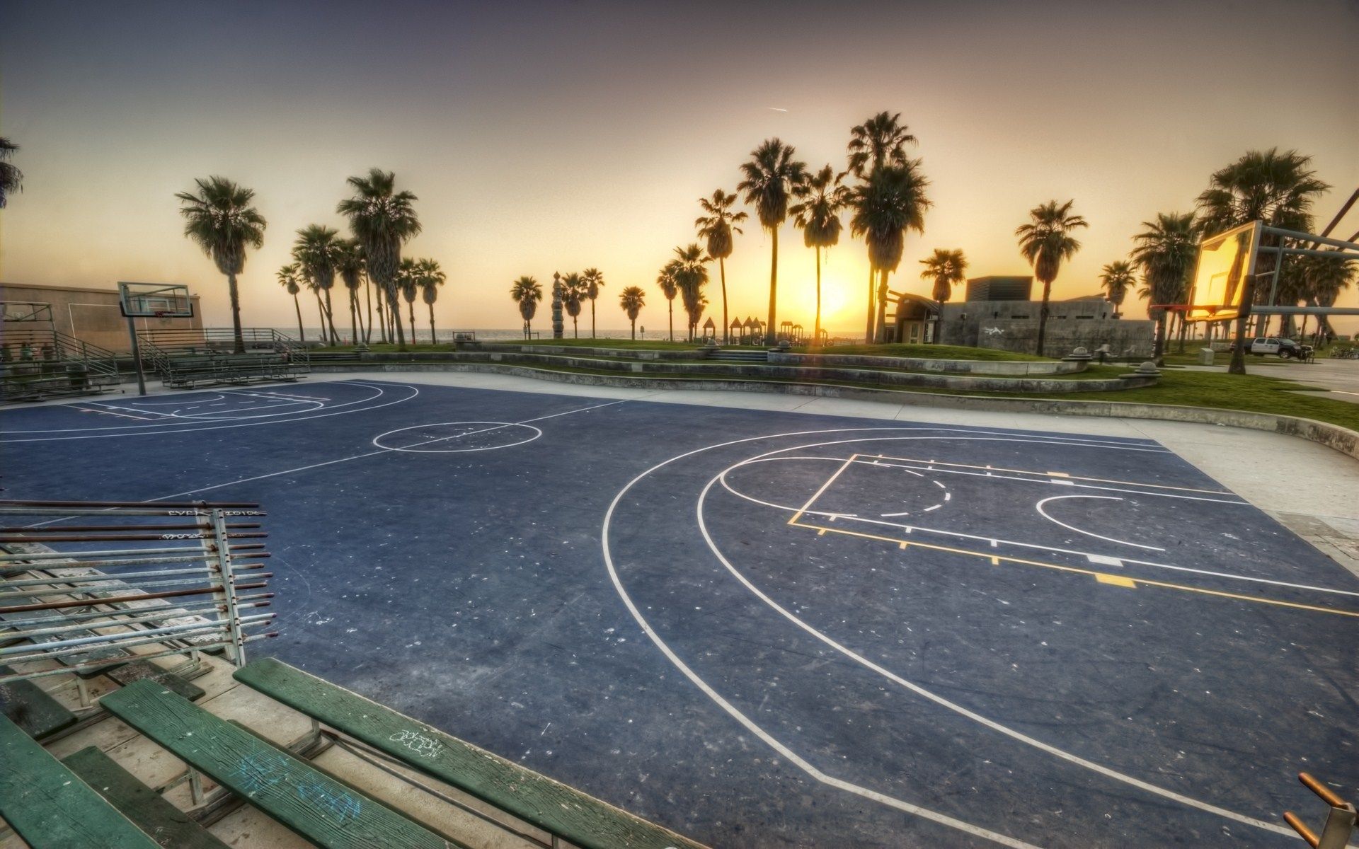 Venice Beach Sunset Basketball Los Angeles California La Usa