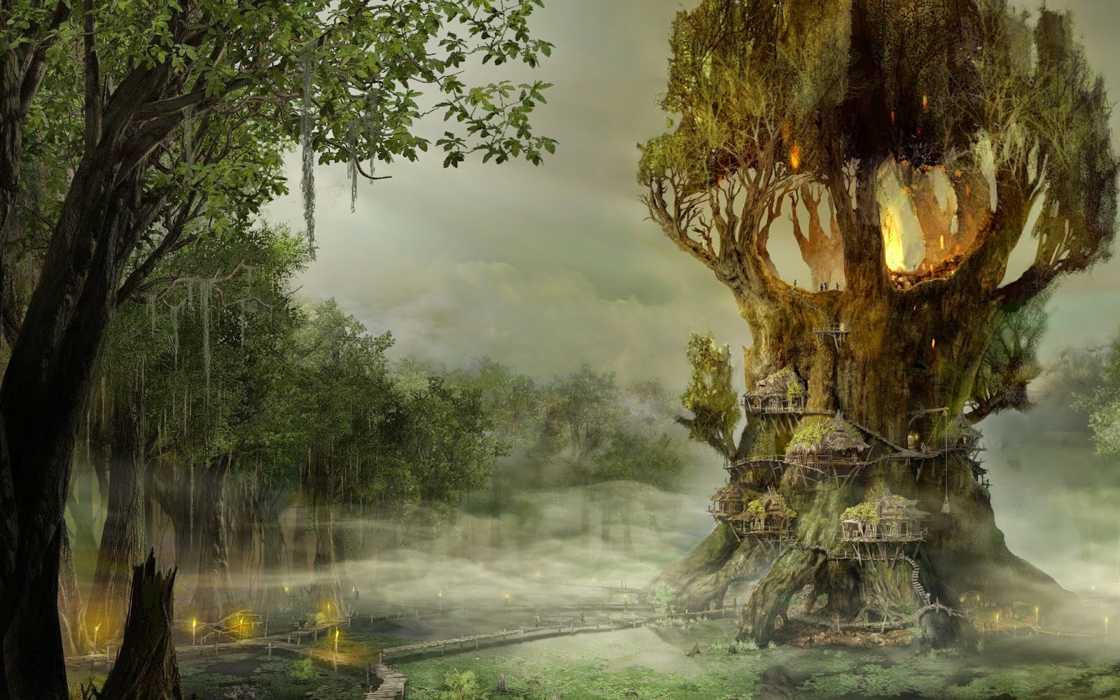 Fantasy World Tree House Wallpaper HD For Desktop Pc Mac
