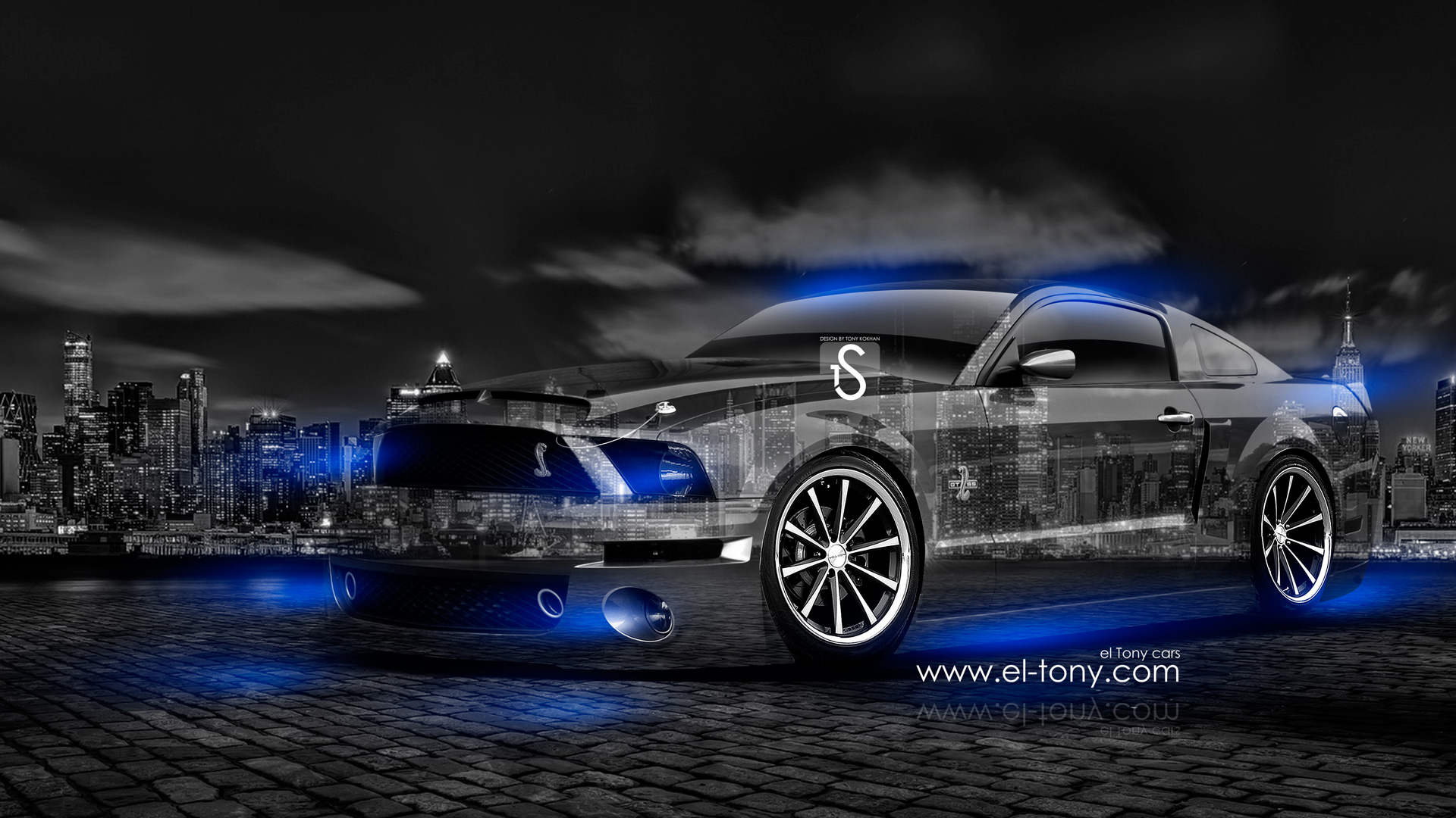 Mustang Gt Muscle Front Blue Fire Abstract Car Art HD Wallpaper