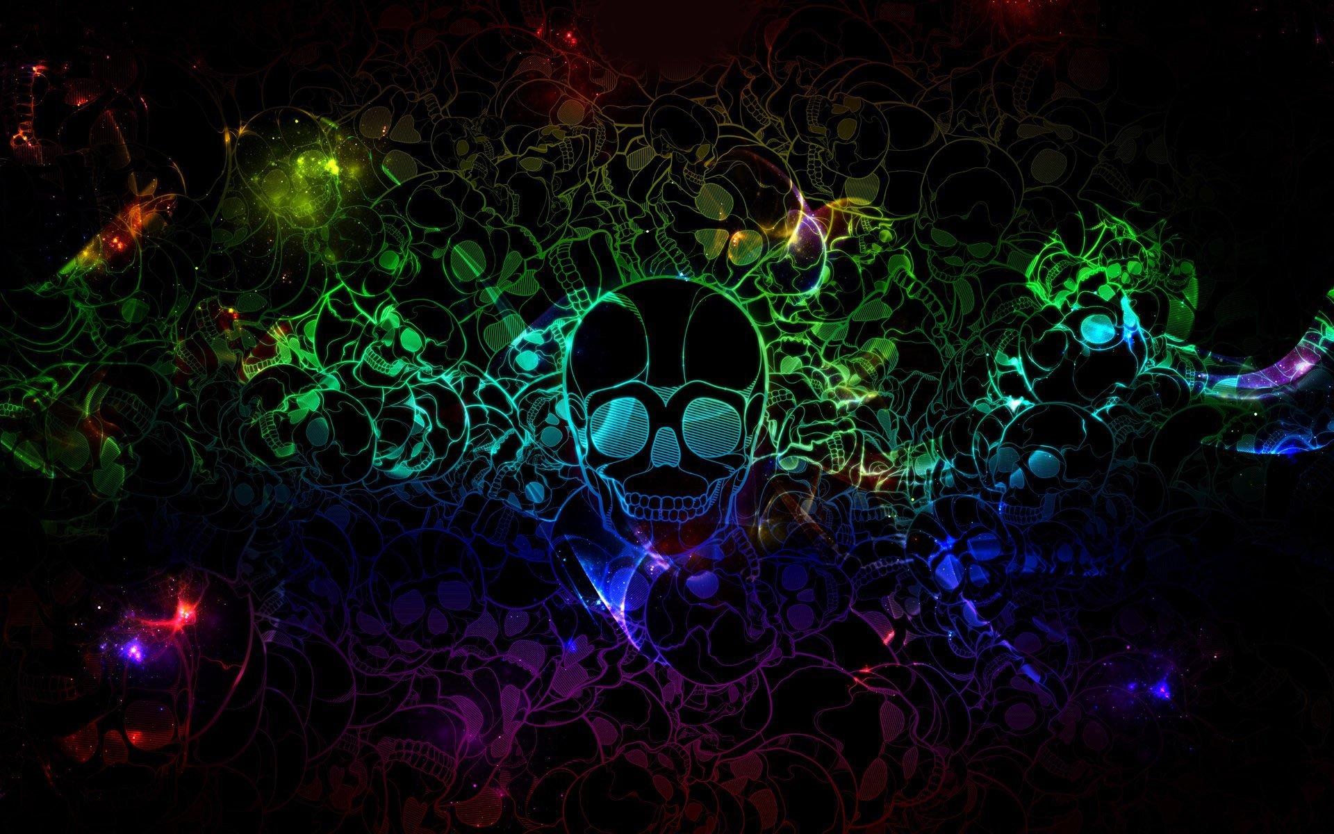 Colorful neon skulls on a black background, a cool laptop wallpaper