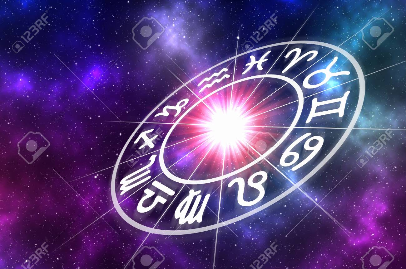 Astrological Zodiac Signs Inside Of Horoscope Circle On Universe