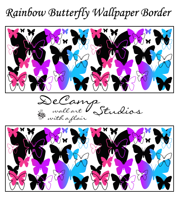 Rainbow Butterfly Wallpaper Border Wall Decals Teen Girls Room [216 600x681