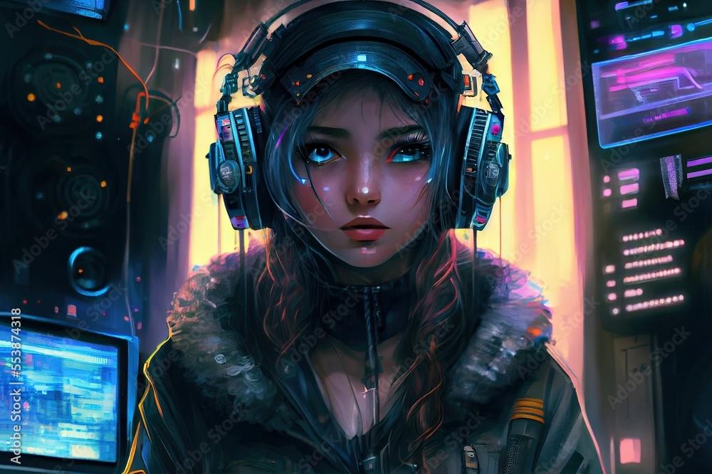 🔥 Free download anime girl with headset vibe to music cyberpunk ...