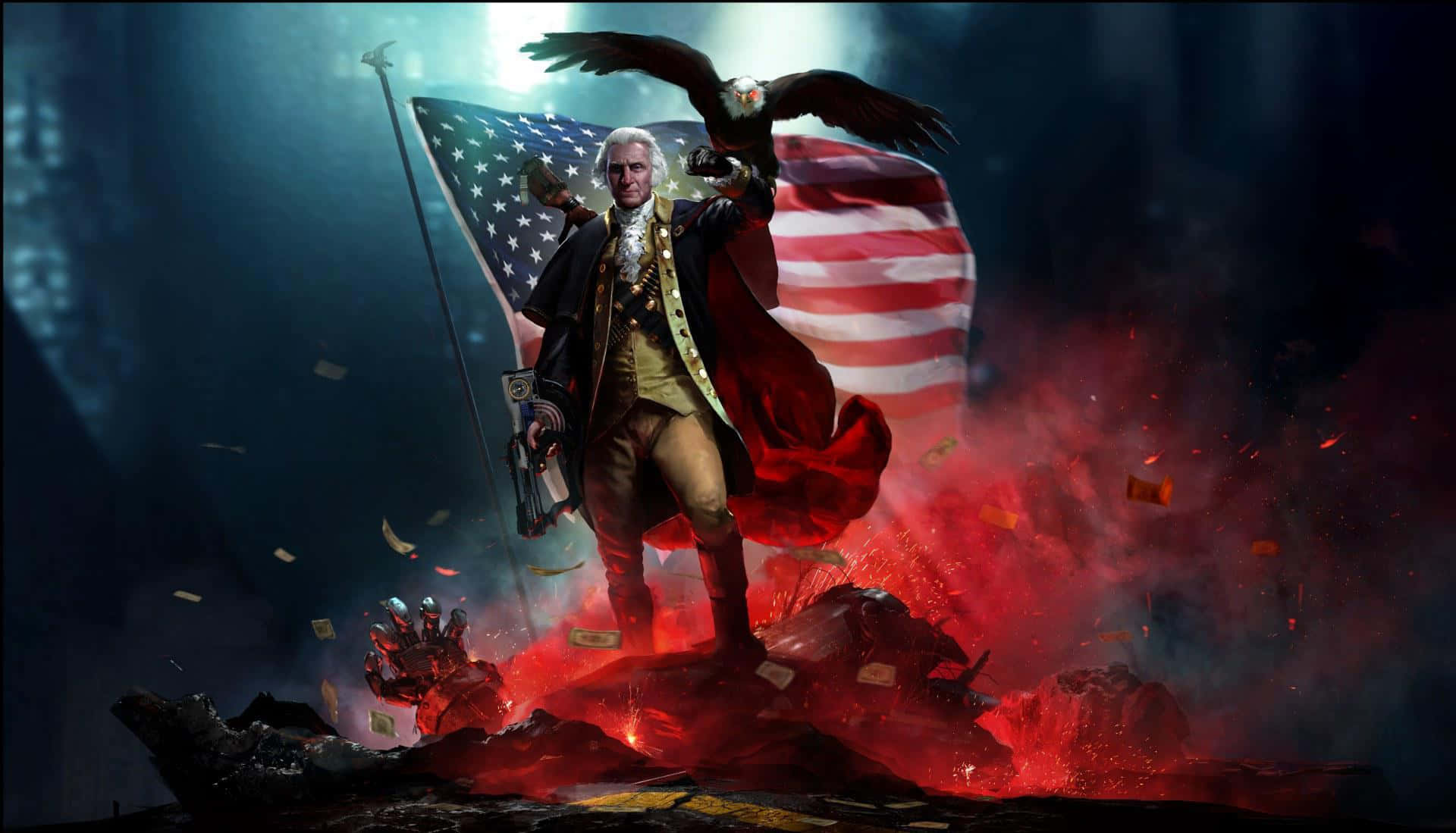 A Man Holding An American Flag And Eagle Wallpaper