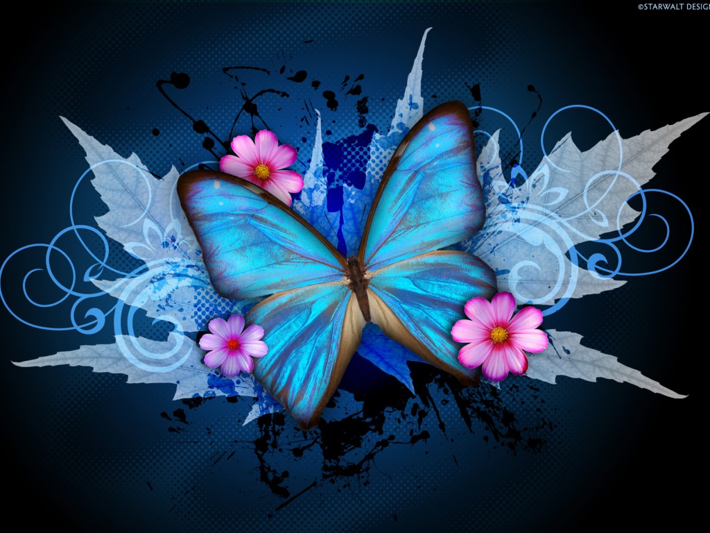 Blue Butterfly Abstract Wallpaper