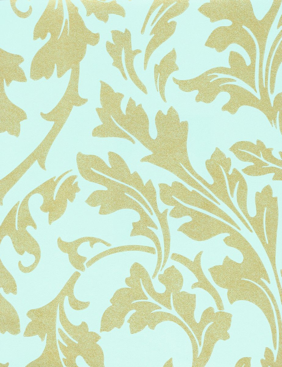 Decowunder Wallpaper Non Woven Baroque Turquoise Gold