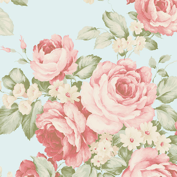 Large Scale Floral Roses In Teal Ab27615 Traditional Wallpaper