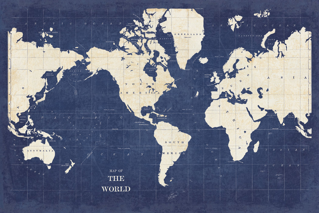 Blueprint World Map No Border Made To Measure Wall Mural