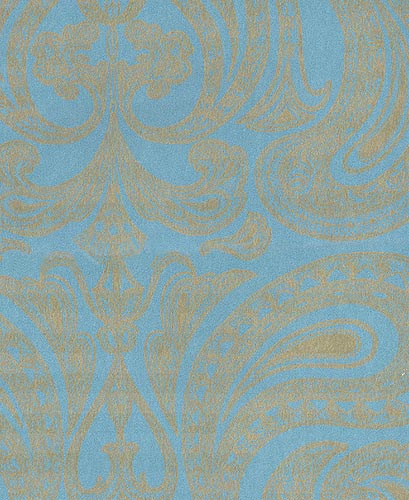 Malabar Wallpaper Gold On Turquoise Indian Paisley Design