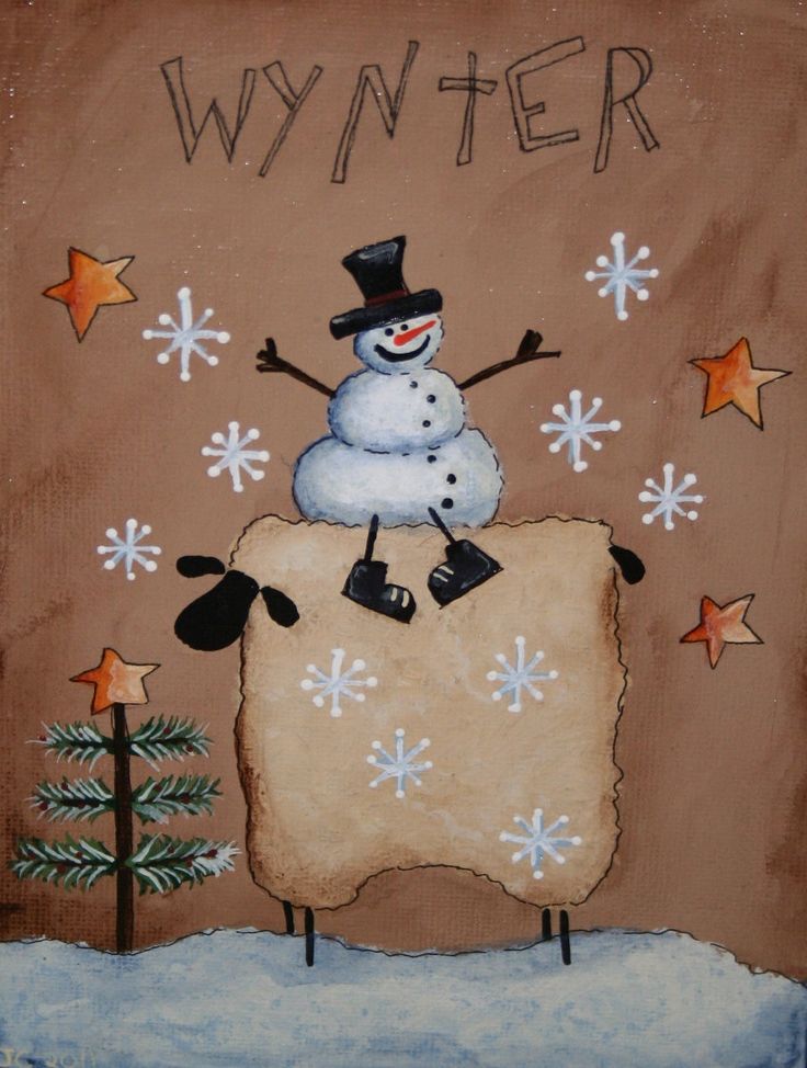 Primitive Image To Paint On Wood Snowman And