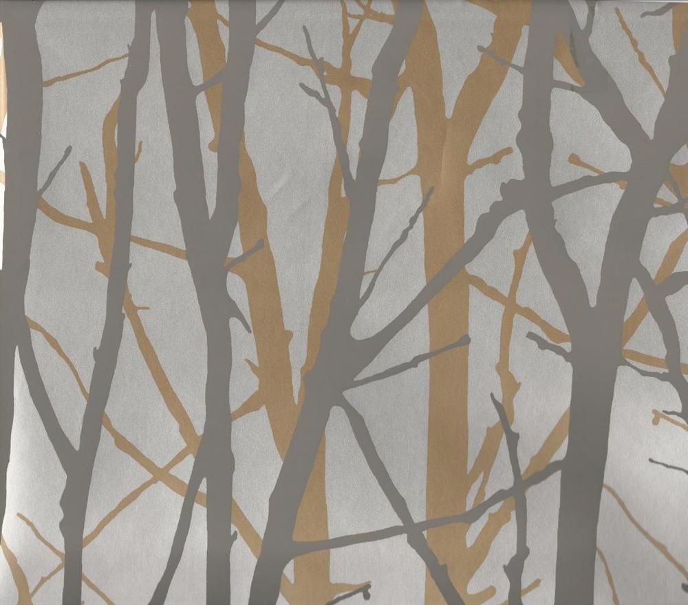 Wallpaper Designer Gray And Dark Gold Tree Branches On Metallic