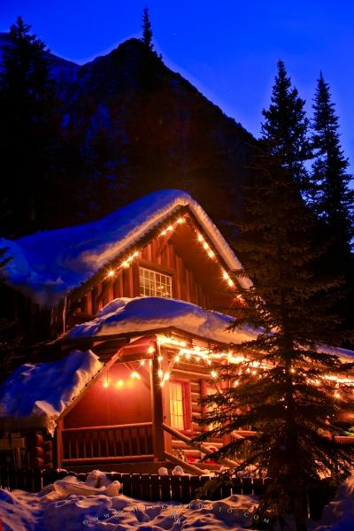 Photo Of A Winter Scene Snow Covered Cabin At Lake Louise