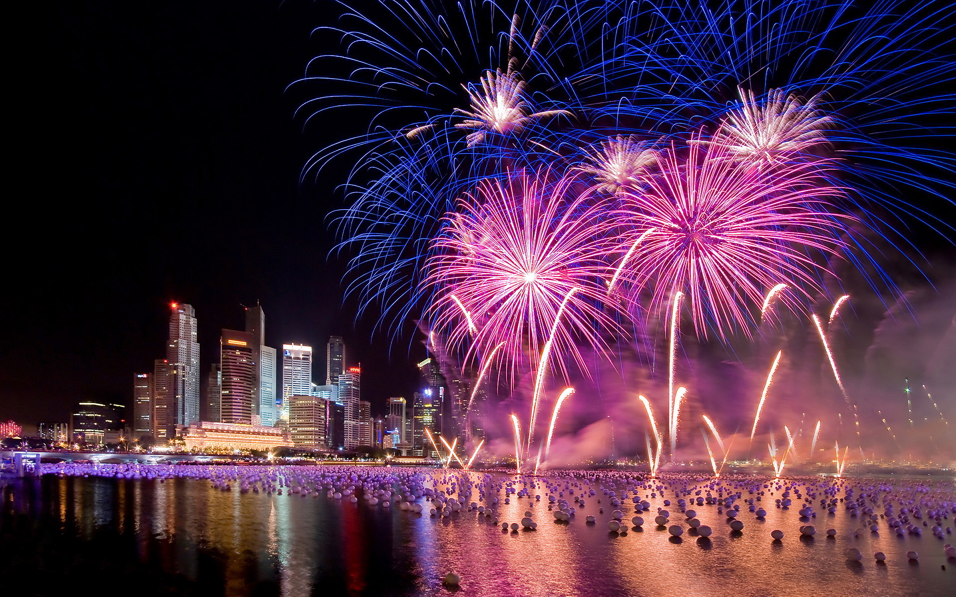 Singapore New Years Eve Holiday Fireworks City At Night HD