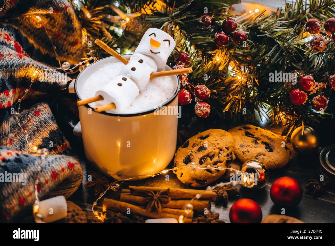 Holiday Food White Mug With Hot Chocolate Cocoa Snowman