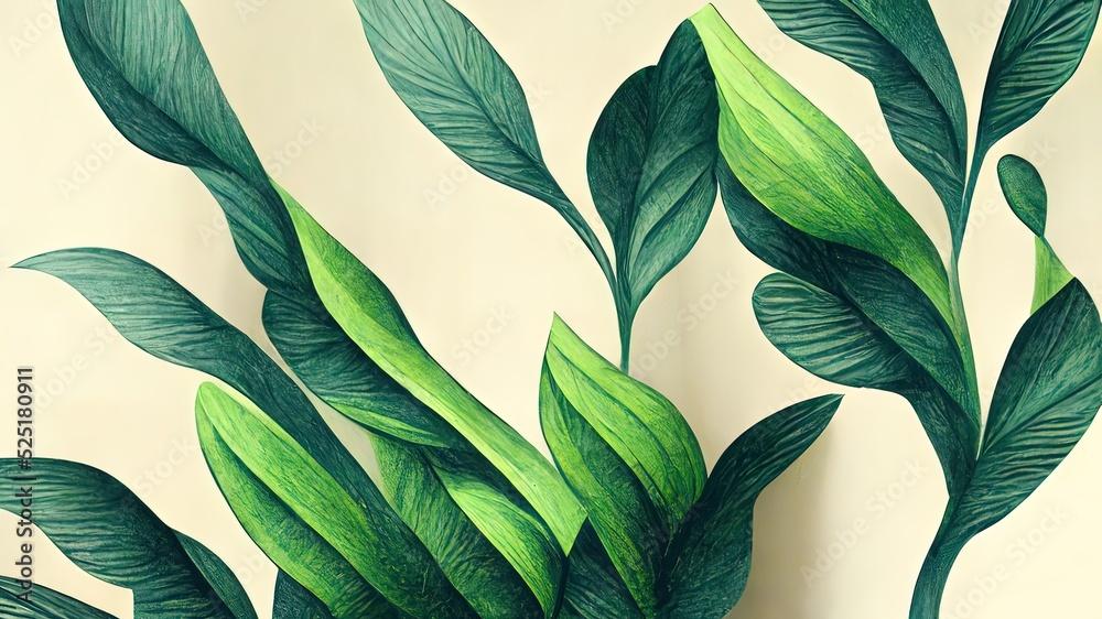Green Plant And Leafs Pattern Pencil Hand Drawn Natural
