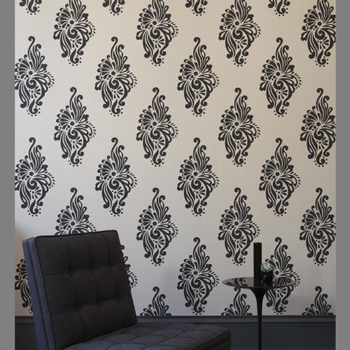 Son Black And Beige Faux Flocked Retro Modern Floral Wallpaper