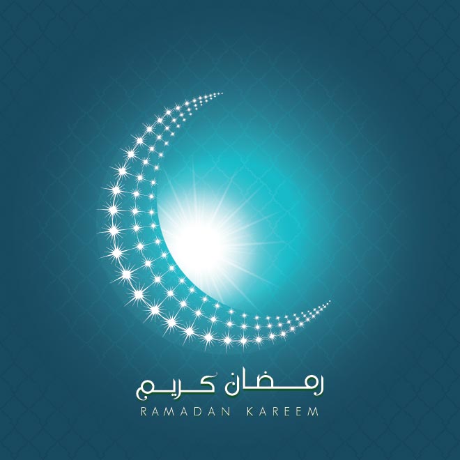 Vector Ramadan Kareem Crescent Star Moon With Glossy Light And