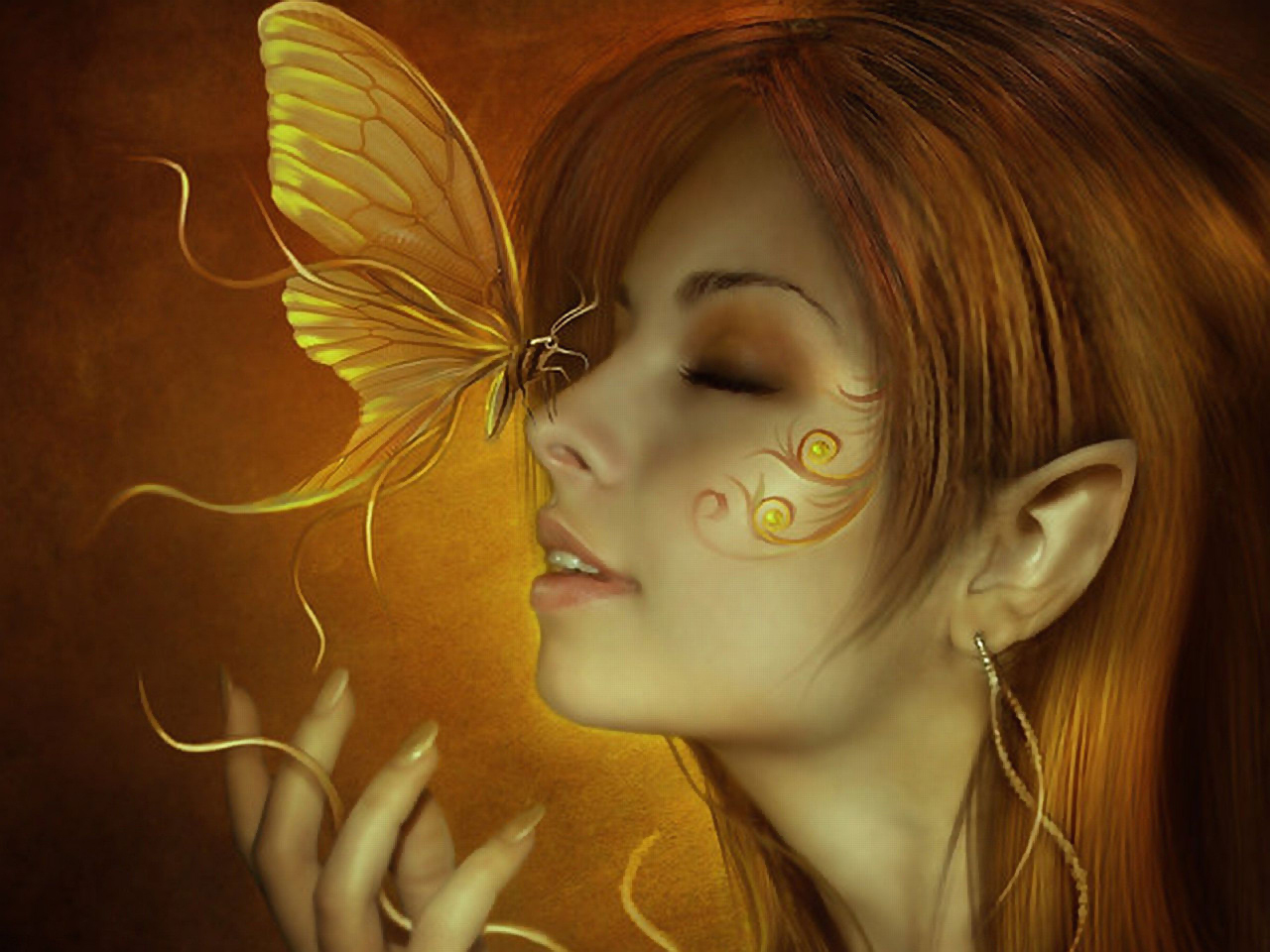 Fantasy Elf Beauty Girl Butterfly Wallpaper
