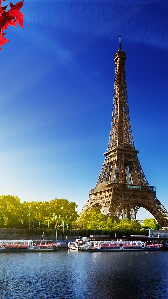 Eiffel Tower Seine River Clear Blue Sky iPhone Se Wallpaper HD