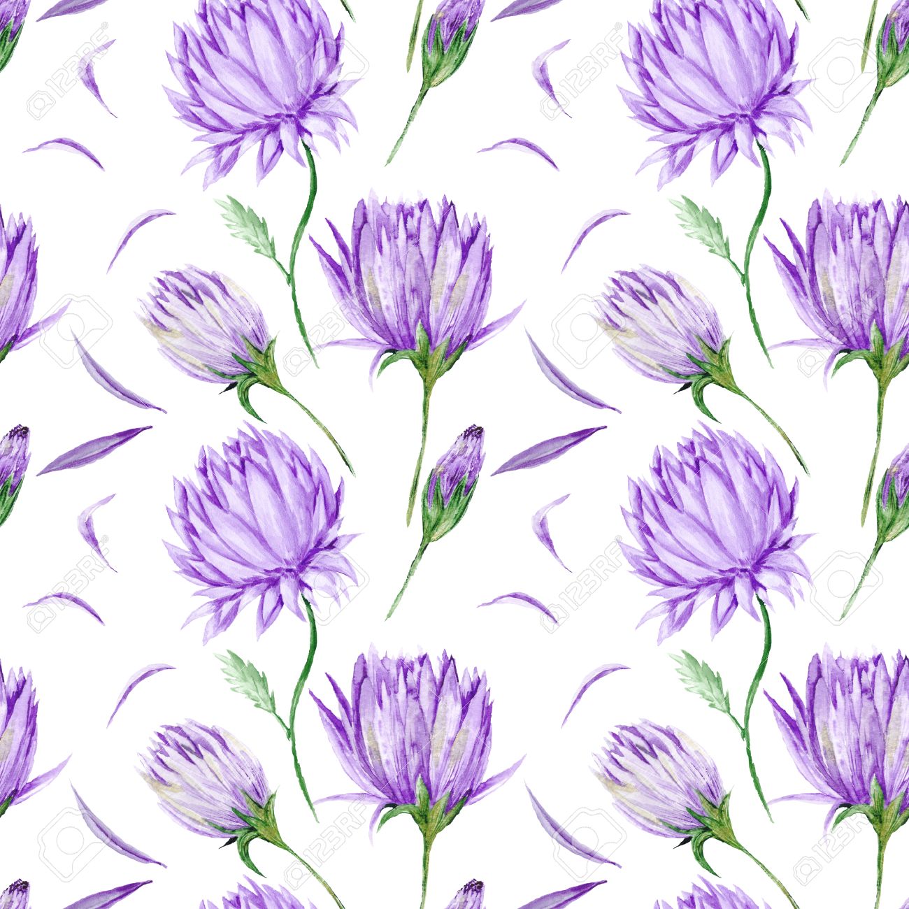 Art Creative Watercolor Wallpaper With Hand Painted Purple Flowers