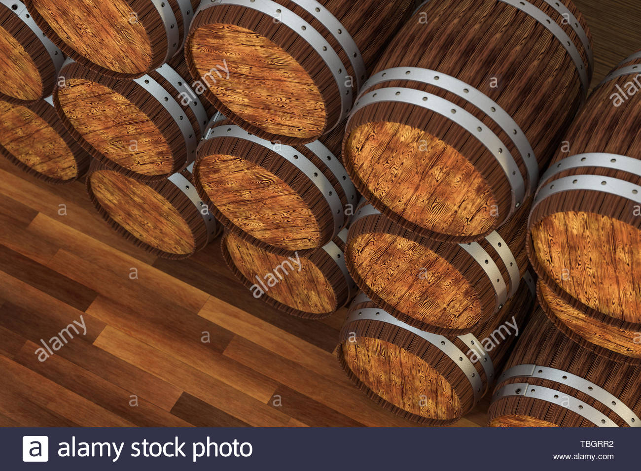 Wooden Winery Barrel With Warm Color Background 3d Rendering