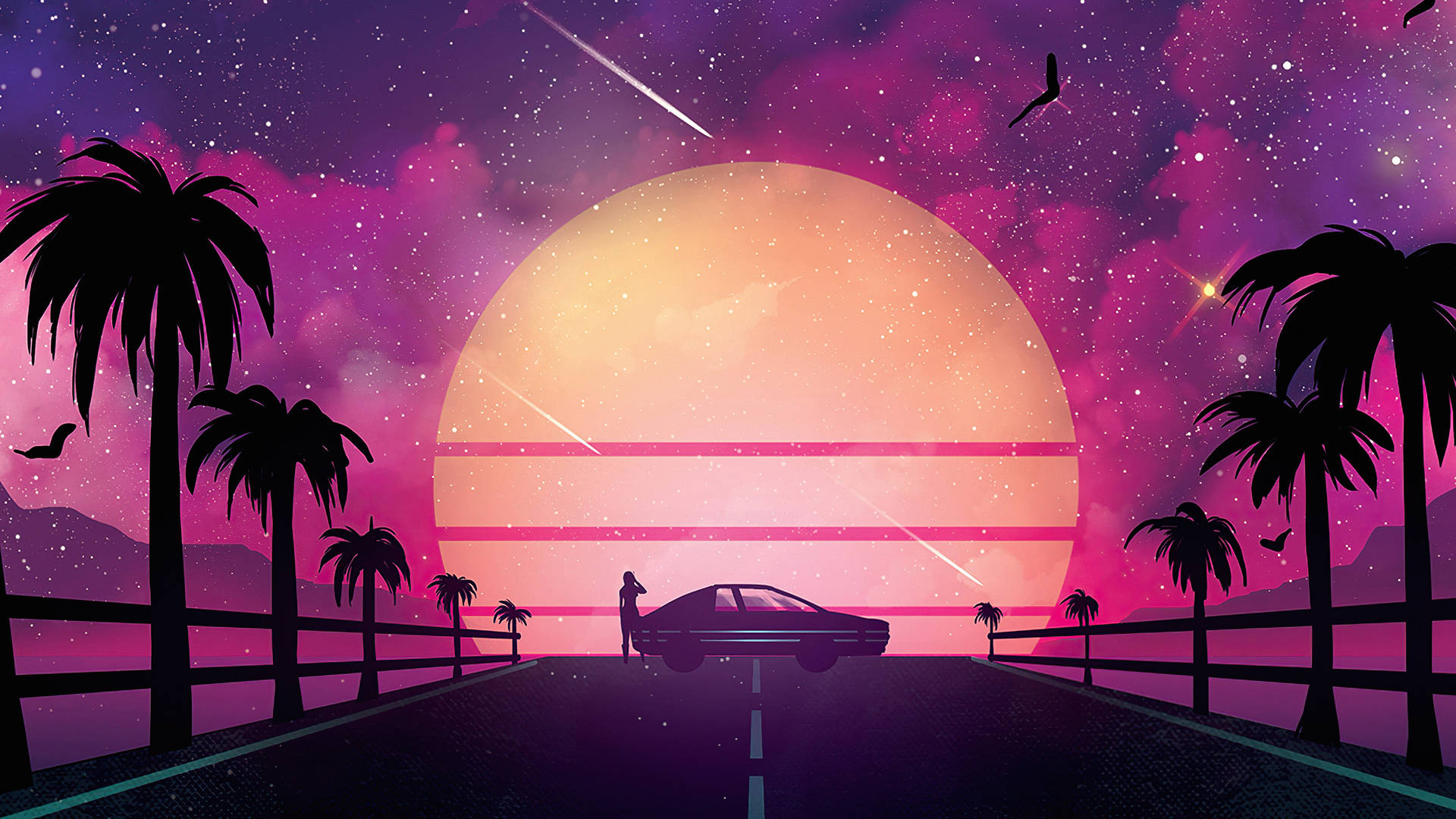 Neon Lights Moon Wallpaper
