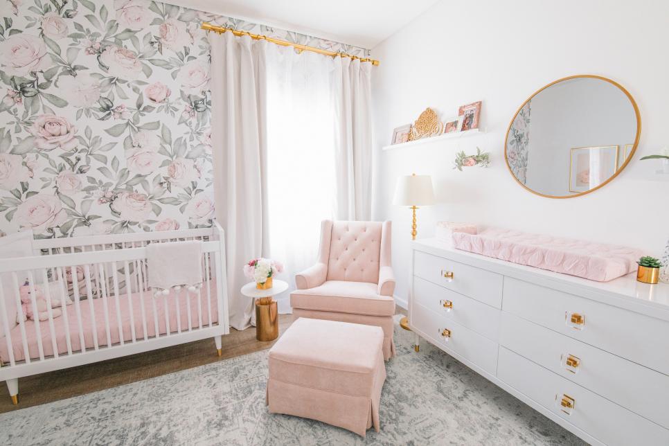 Nursery With Pink Floral Wallpaper Hgtv