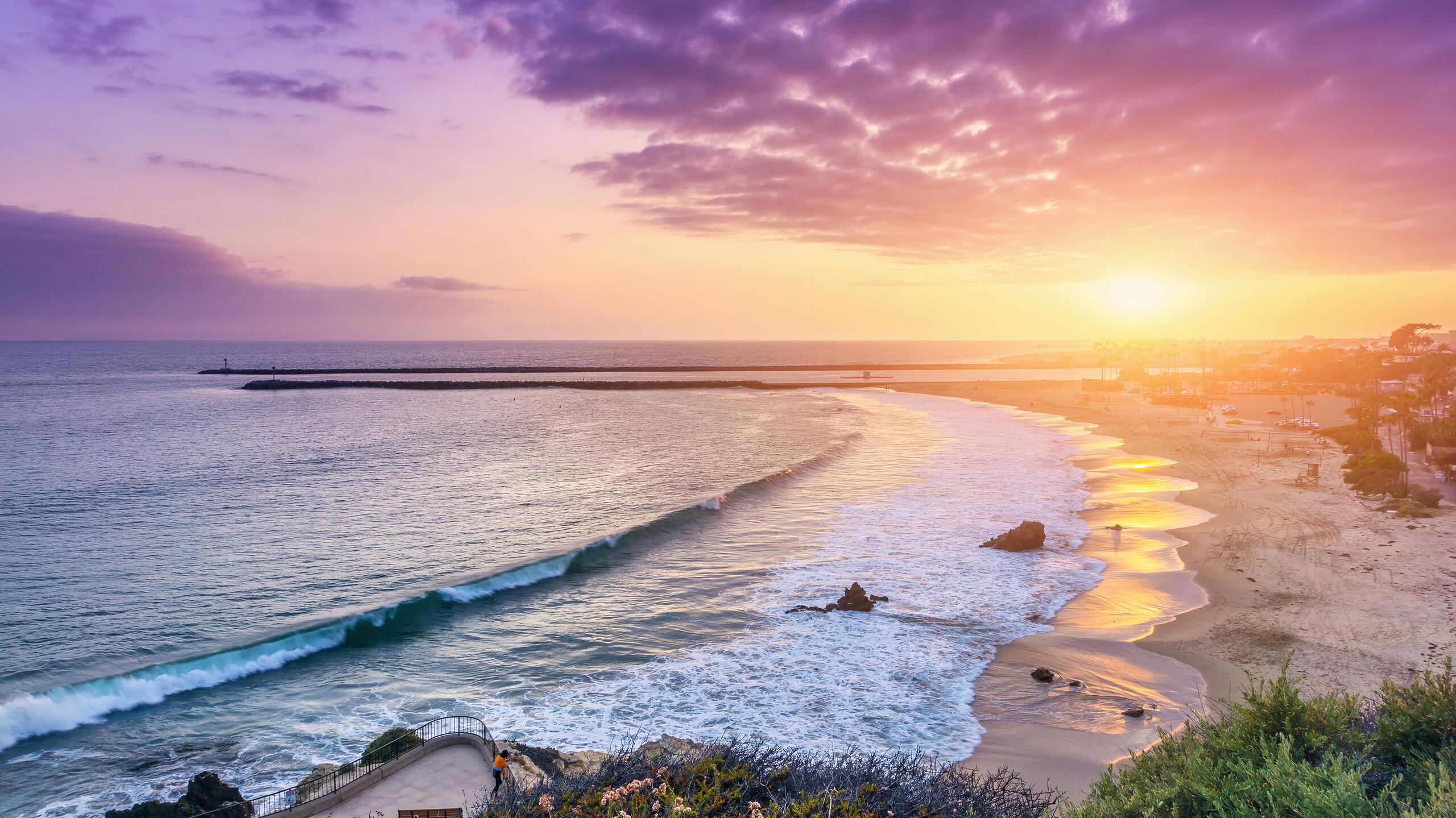 Beautiful Sunset Beach California Corona Del Mar Wallpaper 4K HD