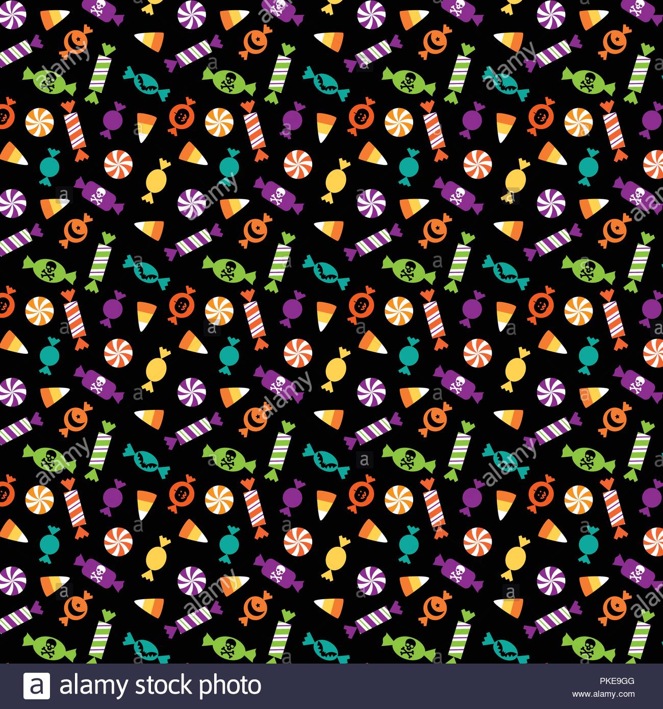 seamless vector halloween candy pattern on black background Stock