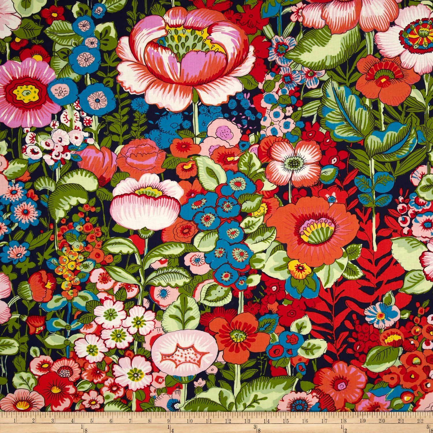Amazon Folklorico Flores De Coyoacan Dark Marine Fabric