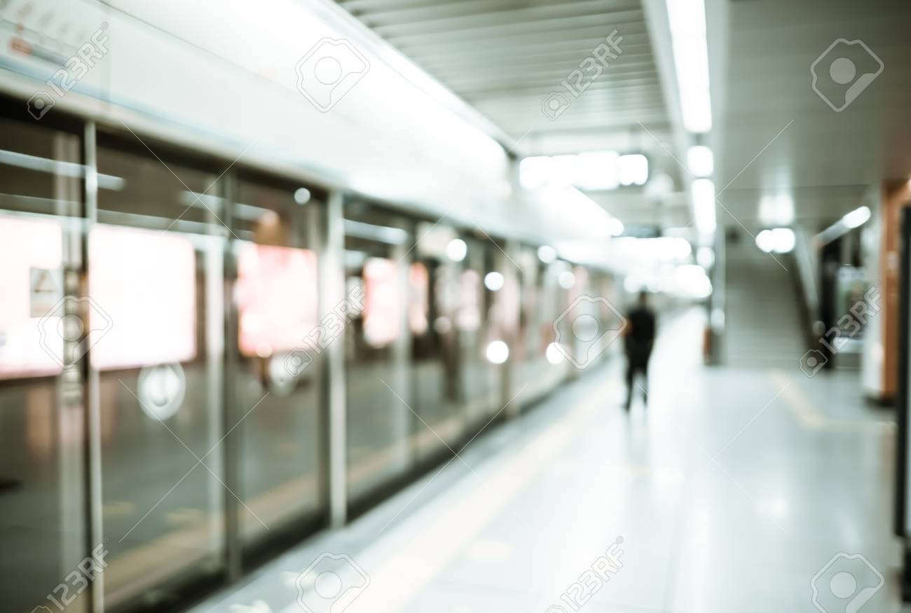 Abstract Blurred Background People Waiting Train At Subway