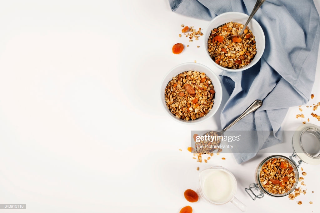Homemade Granola On White Background Stock Photo Getty Image