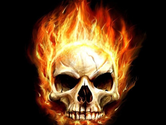 Fiery Skull On A Black Background Wallpaper And Image