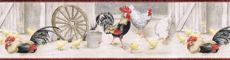 Kitchen Country Rooster Chic Wallpaper Border Cj80032b