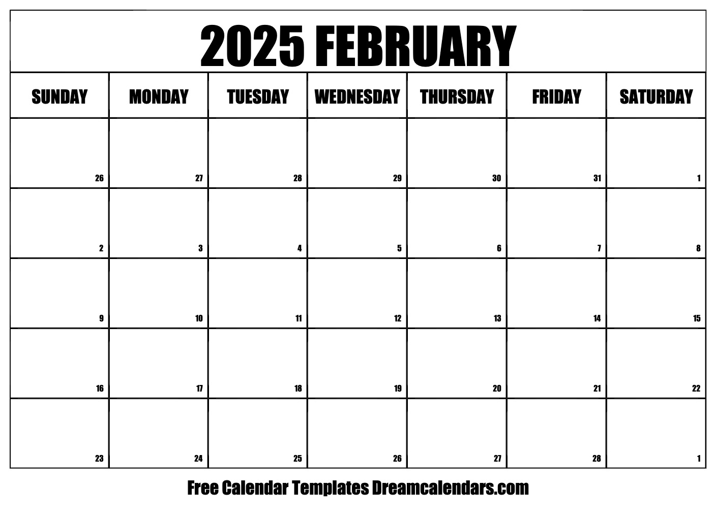 Blank February 2025 calendar template for wallpapers
