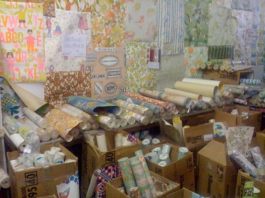  there are bins and bins of vintage wallpaper some just plain old