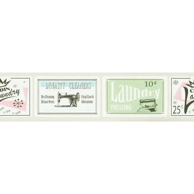 Retro Laundry Signs In Taupe Wallpaper Border All Walls