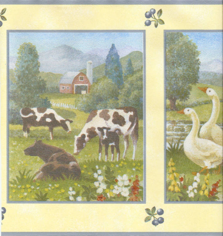 Country Cow Geese Sheep Rooster Wallpaper Border Wall