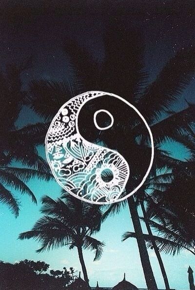 Blue paradise palm trees ying yang yin yang iPhone IPod wallpaper