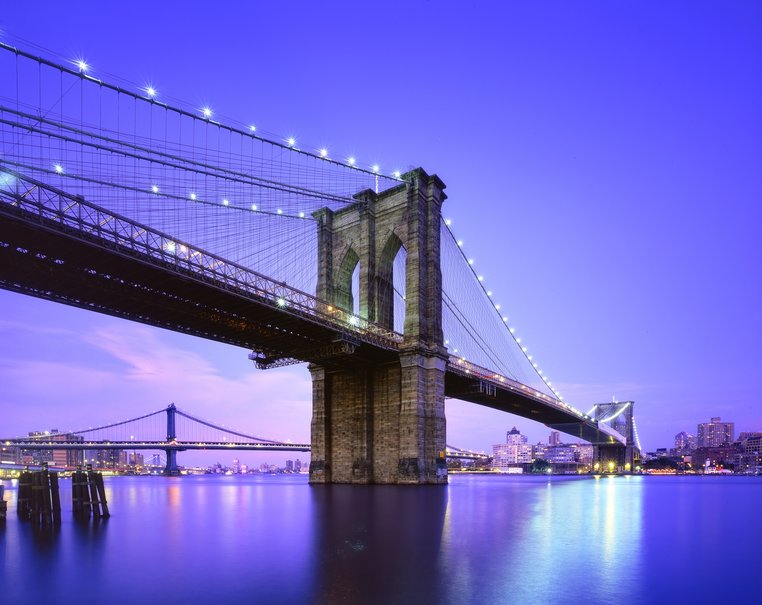 Pont De Brooklyn Twilight New York City Usa Heure Bleue