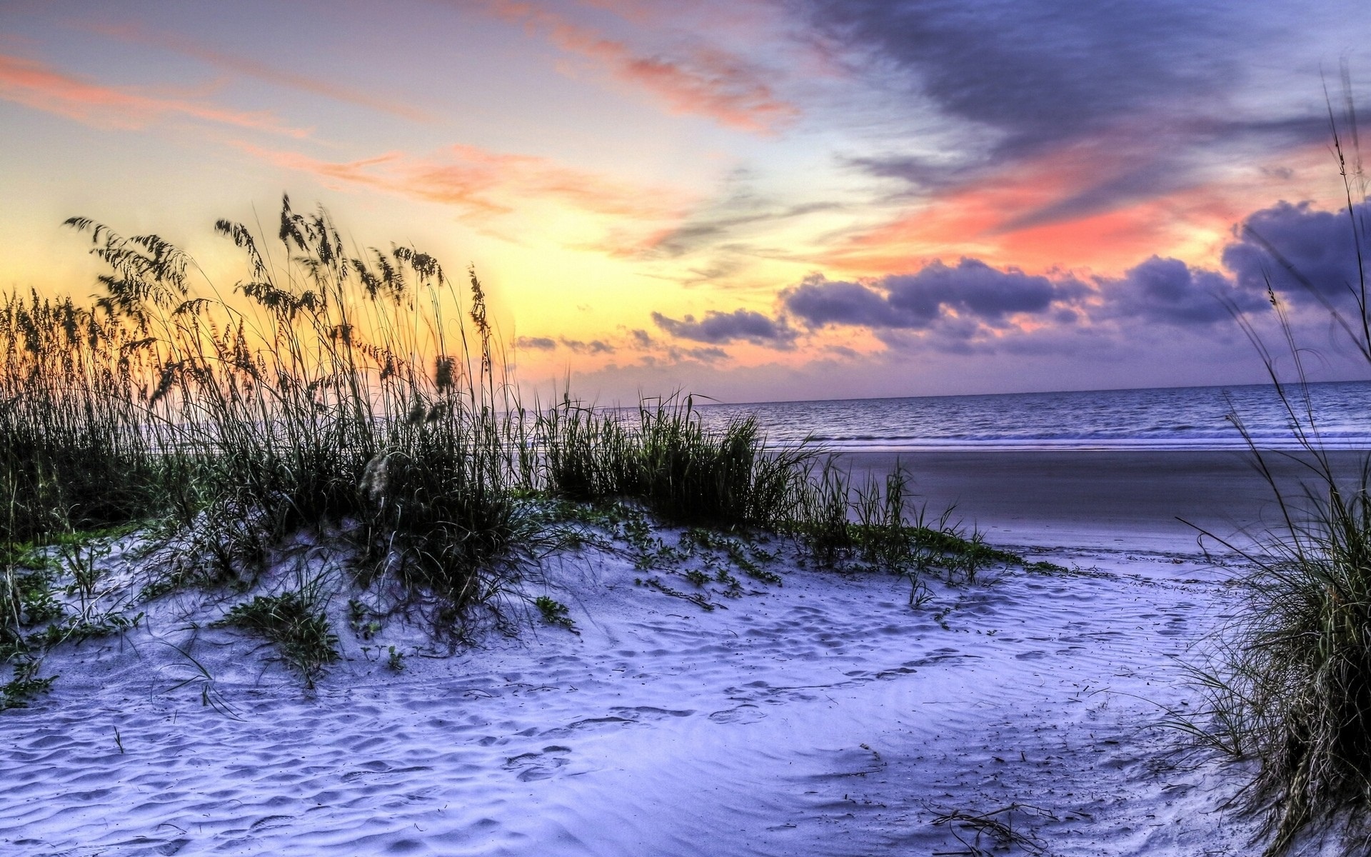 Hilton Head Island South Carolina Usa Beach Grass Sea Sunset Wallpaper