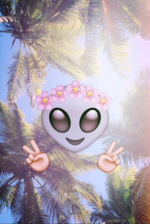 Alien Cute Emoji Flowers Grunge Wallpaper Image By