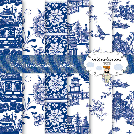 Chinoiserie   Blue digital papers Chinoiserie wallpaper scrapbook