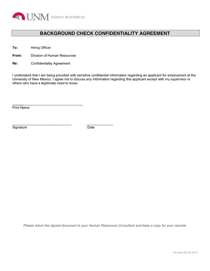 Background Check Confidentiality Agreement In Word And Pdf Formats