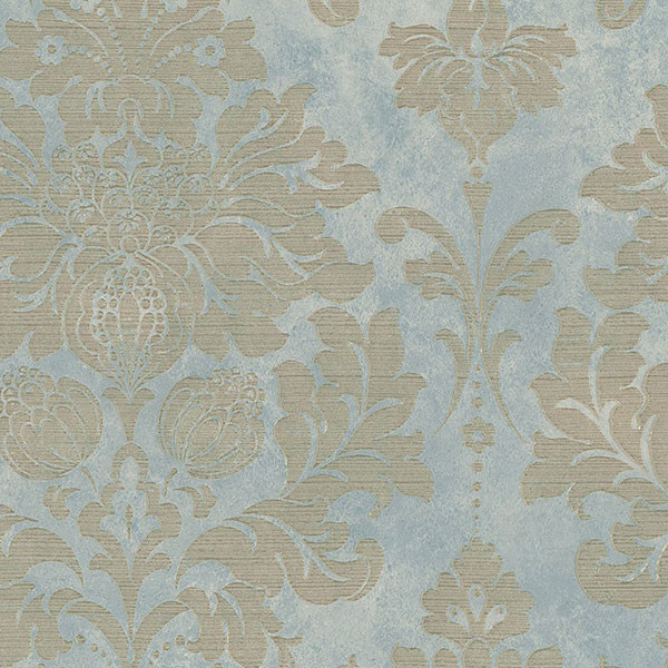 Large Damask In Gold On Turquoise Md29418 Traditional Wallpaper