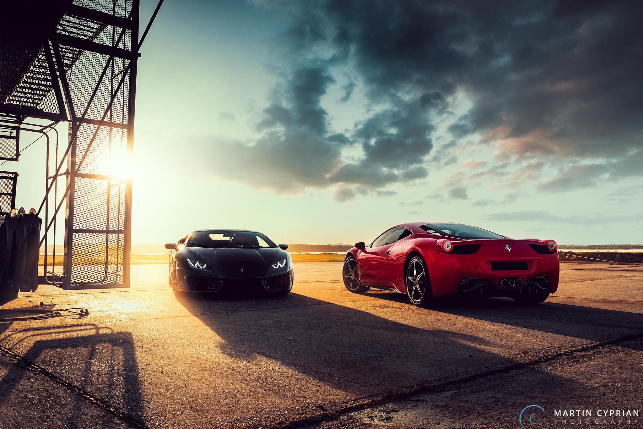 Black Lamborghini Huracan And Ferrari Red HD Cars 4k